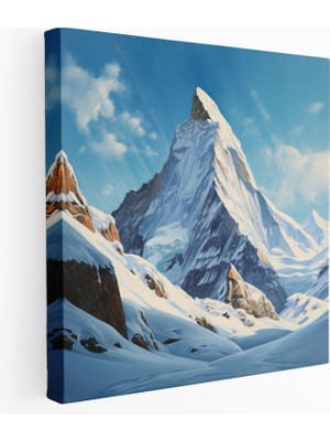 Popcas Kış Dağı Manzara Kanvas Tablo - Kış Duvar Dekorasyonu Karlı Dağ Zirvesi Resimli Tablo