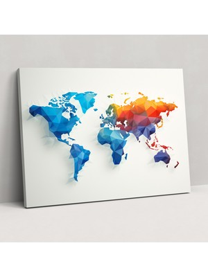 Popcas Cevher Desenli Dünya Haritası Duvar Sanatı - Ev Dekorasyonu Kanvas Tablo