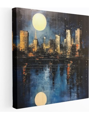 Popcas Dünyanın En Güzel Manzaraları - Şehir Silueti Kanvas Tablo - Dünyanın En Güzel Manzaraları Duvar Dekorasyonu Gece Şehir Silueti