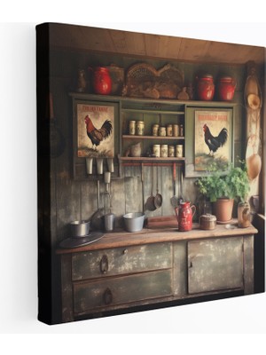 Popcas Rustik Çiftlik Kanvas Tablo - Huzurlu Mutfak Duvar Sanatı Dekorasyonu - Rustik Horoz Dekor Vintage Mutfak Eşyaları Ev Dekorasyonu