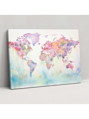 Popcas Masalsı Dünya Haritası Duvar Sanatı - Ev Dekorasyonu Kanvas Duvar Tablosu