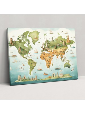 Popcas Seyahat Ilhamlı Dünya Haritası Duvar Sanatı - Dünya Haritası El Yazısı Notlar Ev Dekorasyonu