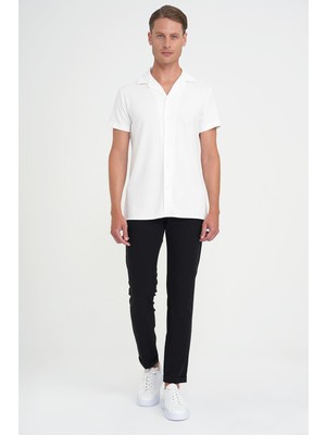 Slim Fit Apaş Yaka Modal Karışımlı Kısa Kol Beyaz Gömlek G 1590