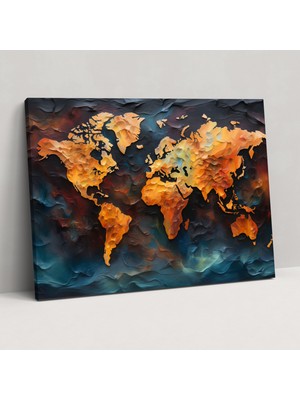Popcas Yağlı Boya Dünya Haritası Kanvas Tablo - Dünya Haritası Ev Dekorasyonu Duvar Dekorasyonu Kanvas Baskı