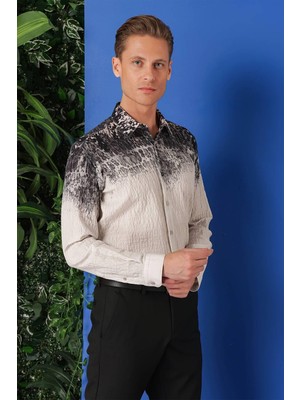 Efor Erkek Comfort Fit Pano Desen Kırışık Dokulu %100 Pamuk Antrasit Gömlek G 1570