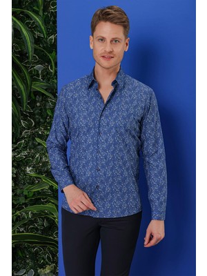 Efor Erkek G 1540 Slim Fit Lacivert Klasik Gömlek