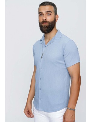 G 1516 Slim Fit Mavi Spor Gömlek