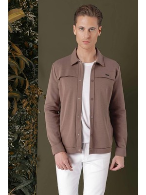 Efor Erkek Slim Fit Yan Cepli Çıtçıtlı Esnek Pamuk Kakao Gömlek Ceket G 1562