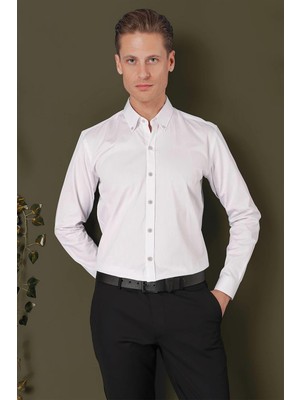 Efor Erkek Slim Fit %100 Pamuklu Taş/Kırık Beyaz Gömlek GK 711