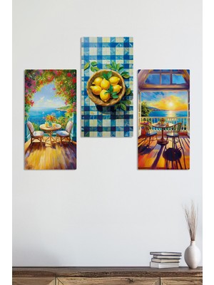 Gün Batımı Deniz Manzarası 3 Parça Mdf Tablo