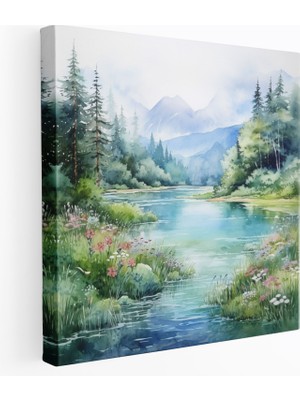 Popcas Dünyanın En Güzel Manzaraları - Huzur Veren Göl Kanvas Tablo - Dünyanın En Güzel Manzaraları Kanvas Duvar Sanatı Suluboya Resim