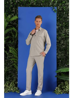 G 1552 Slim Fit Açık Gri Klasik Gömlek