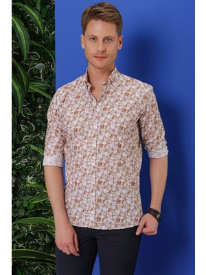 Efor Erkek G 1542 Slim Fit Taba Klasik Gömlek