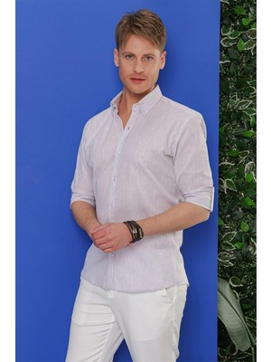 G 1554 Slim Fit Açık Gri Klasik Gömlek