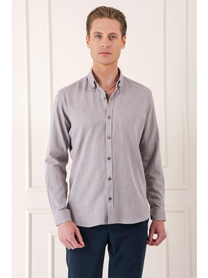 Efor Erkek Slim Fit Düğmeli Yaka %100 Pamuk Vizon Gömlek Gk 723