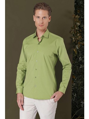GK 709 Slim Fit Yeşil Klasik Gömlek