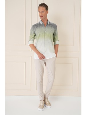 Efor Erkek Comfort Fit Apoletli Degrade Desen Esnek Pamuklu Yeşil Gömlek G 1575