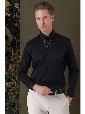 Efor Erkek GK 710 Slim Fit Siyah Klasik Gömlek