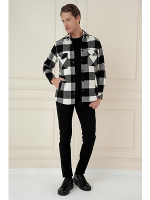 G 1579 Slim Fit Siyah-Beyaz Klasik Gömlek