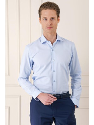 Efor Erkek Gk 720 Slim Fit Dokulu Pamuklulu Klasik Mavi Gömlek