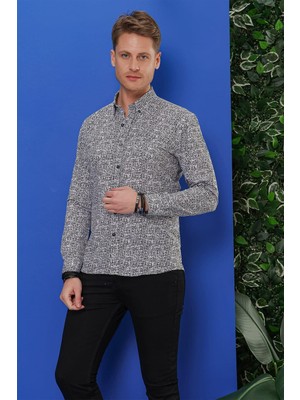 Efor Erkek G 1548 Slim Fit Beyaz-Siyah Klasik Gömlek
