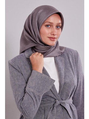 Vizon Çizgili Twill Ipek Eşarp