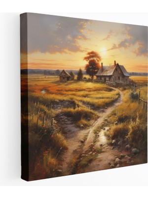 Popcas Çiftlik Gün Batımı Duvar Sanatı - Ev Dekorasyonu Kanvas Rustik Çiftlik