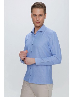 Efor Erkek Slim Fit Mavi Klasik Gömlek GK 673