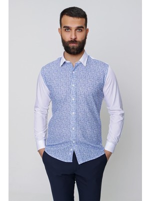 Efor Erkek Slim Fit Önü Desenli Spor Saks Gömlek G 1481