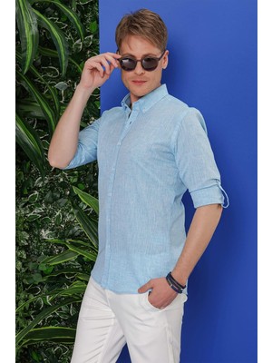G 1554 Slim Fit Turkuaz Klasik Gömlek