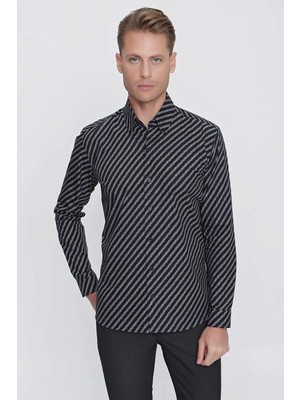 G 1517 Slim Fit Siyah Spor Gömlek