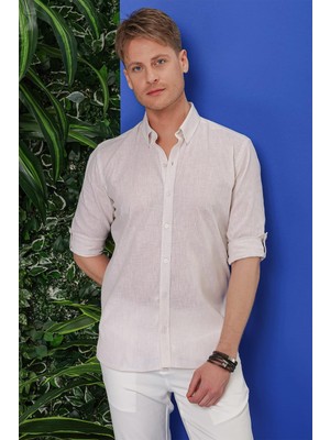 G 1554 Slim Fit Bej Klasik Gömlek