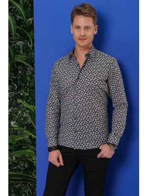 Efor Erkek G 1547 Slim Fit Siyah-Beyaz Klasik Gömlek