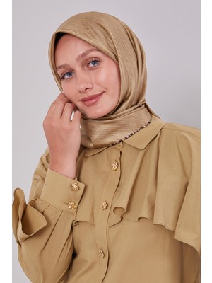 Sütlü Kahve Çizgili Twill Ipek Eşarp