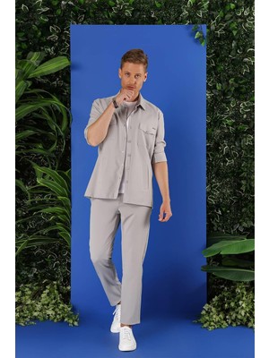 G 1534 Slim Fit Gri Klasik Gömlek