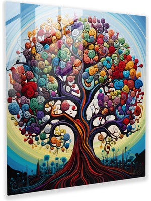 Popcas Yaşam Ağacı Duvar Sanatı - Pop Art Kanvas Tablo - Duvar Dekorasyonu Renkli