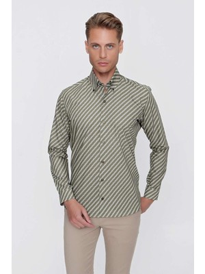 G 1517 Slim Fit Haki Spor Gömlek