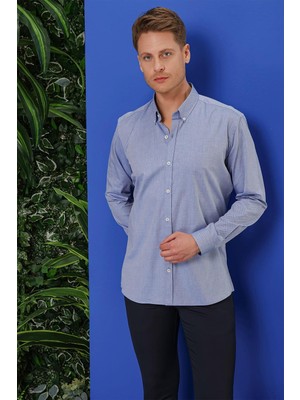Efor Erkek GK 678 Slim Fit Koyu Mavi Klasik Gömlek