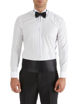Efor Erkek Slim Fit Duble Manşet Gizli Düğme Ata Yaka Beyaz Damatlık Smokin Gömlek Gk 362
