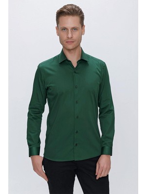Efor Erkek GK 669 Slim Fit Yeşil Klasik Gömlek