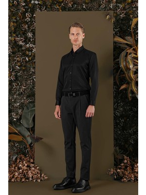 Efor Erkek GK 692 Slim Fit Siyah Klasik Gömlek