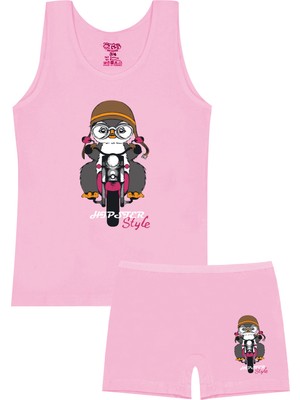 Öts Kız Çocuk Atlet Boxer Likralı Pembe Penguen (%96 Pamuk - %4 Elastan)