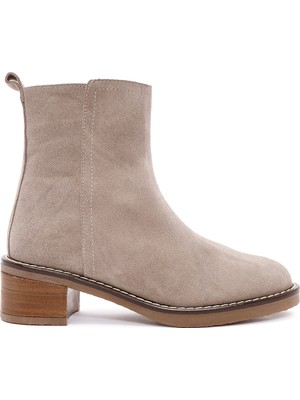 Kadın Vizon Fermuarlı Kalın Topuklu Süet Deri Bot 25AFD160610