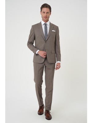 Slim Fit Çift Yırtmaç Dokulu Esnek Klasik Vizon Takım Elbise Tk 915