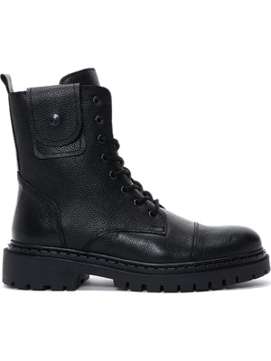 Erkek Siyah Fermuarlı Deri Postal Bot 25WFD7003FT