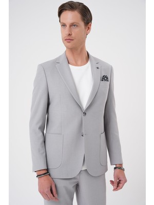 Comfort Fit Mono Yaka Torba Cep Casual Gri Ceket C 708