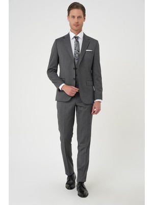 Slim Fit Esnek Yelekli Klasik Füme Takım Elbise Tk 897