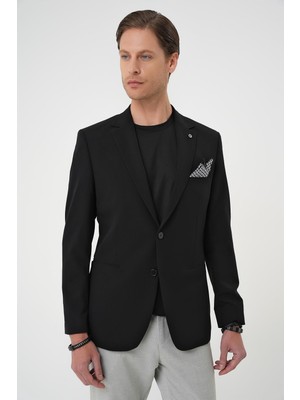 Efor Erkek Slim Fit Mono Yaka Fleto Cepli Çift Yırtmaçlı Esnek Pamuklu Siyah Ceket C 710