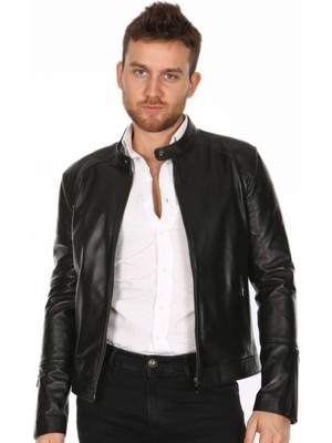 Hakiki Deri Siyah Slimfit Erkek Deri Ceket