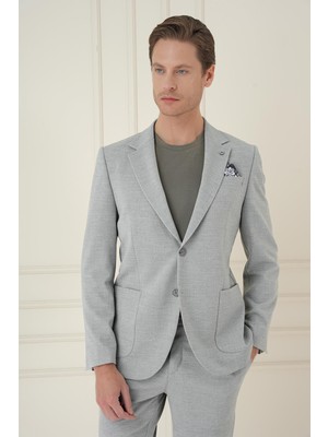 Efor Erkek Comfort Fit Mono Yaka Çift Yırtmaç Torba Cep Gri Blazer Ceket C 698